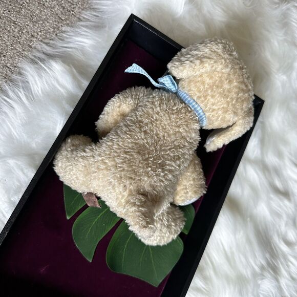 Vtg. Carters Tan Puppy Dog Bean Bag Terry Cloth Plush Blue Stripe Rattle Baby - Picture 3 of 7